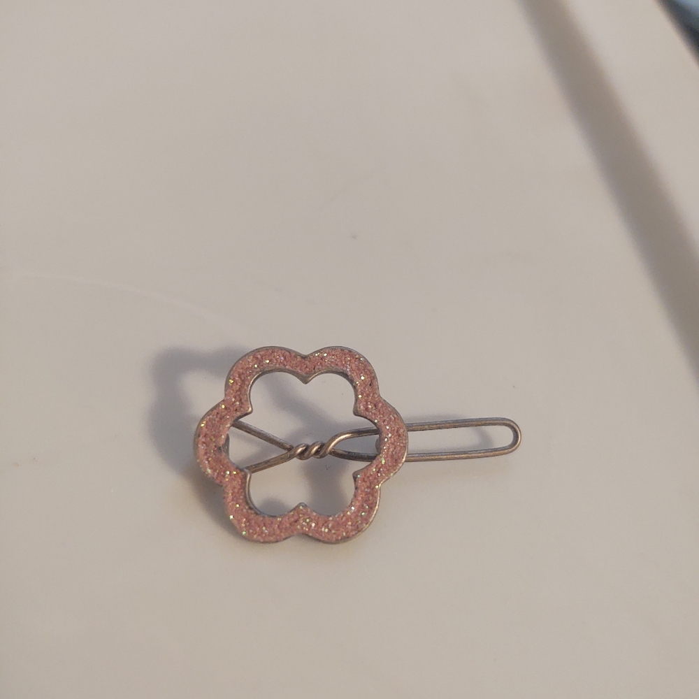 Pink and silver flower hair clip